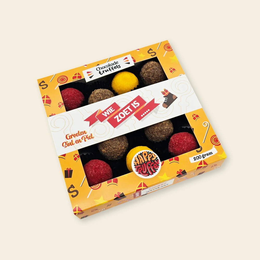 Chocoladetruffels – "Wie zoet is.." Sint mix (12 truffels) 200 gram