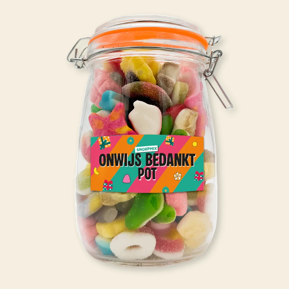 Snoeppot "Onwijs Bedankt" (1000 ml)